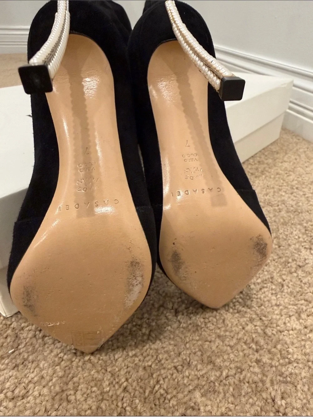 Casadei Black Suede Over The Knee Pearl Heel Boots 37 / US 7 Statement Luxury